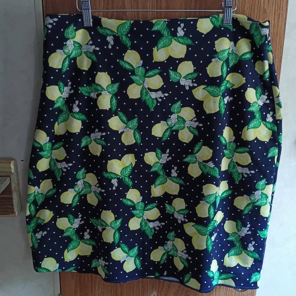 Talbots Lemon Citrus Fruit Print Skirt 16W Plus Size Novelty Summer Stretch
